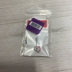Elegant Silver Heart Belly Button Ring with Pink Accents